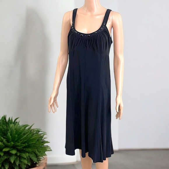 Rena Rowan Black Jewel Neckline Jersey Sleeveless Dress - Picture 2 of 16